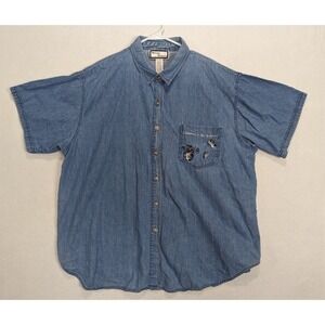 Richard Simmons Womens Denim Shirt Embroidered Size 22W‎ Cotton Blue